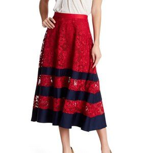 NWOT Badgley Mischka Red/Blue Lace Combo Skirt 2